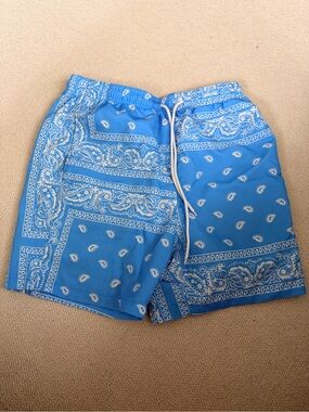 SHEIN Blue Bandana Print Swim Trunks